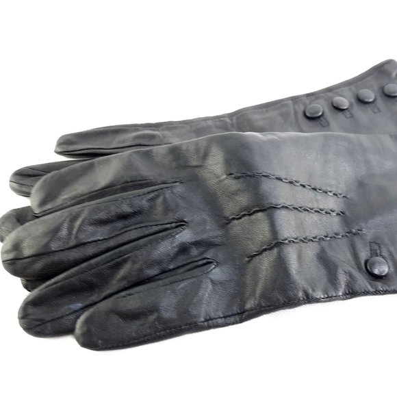 Winter Size 7 1/2 Black Button Soft Leather Light Dress Gloves - Picture 3 of 5
